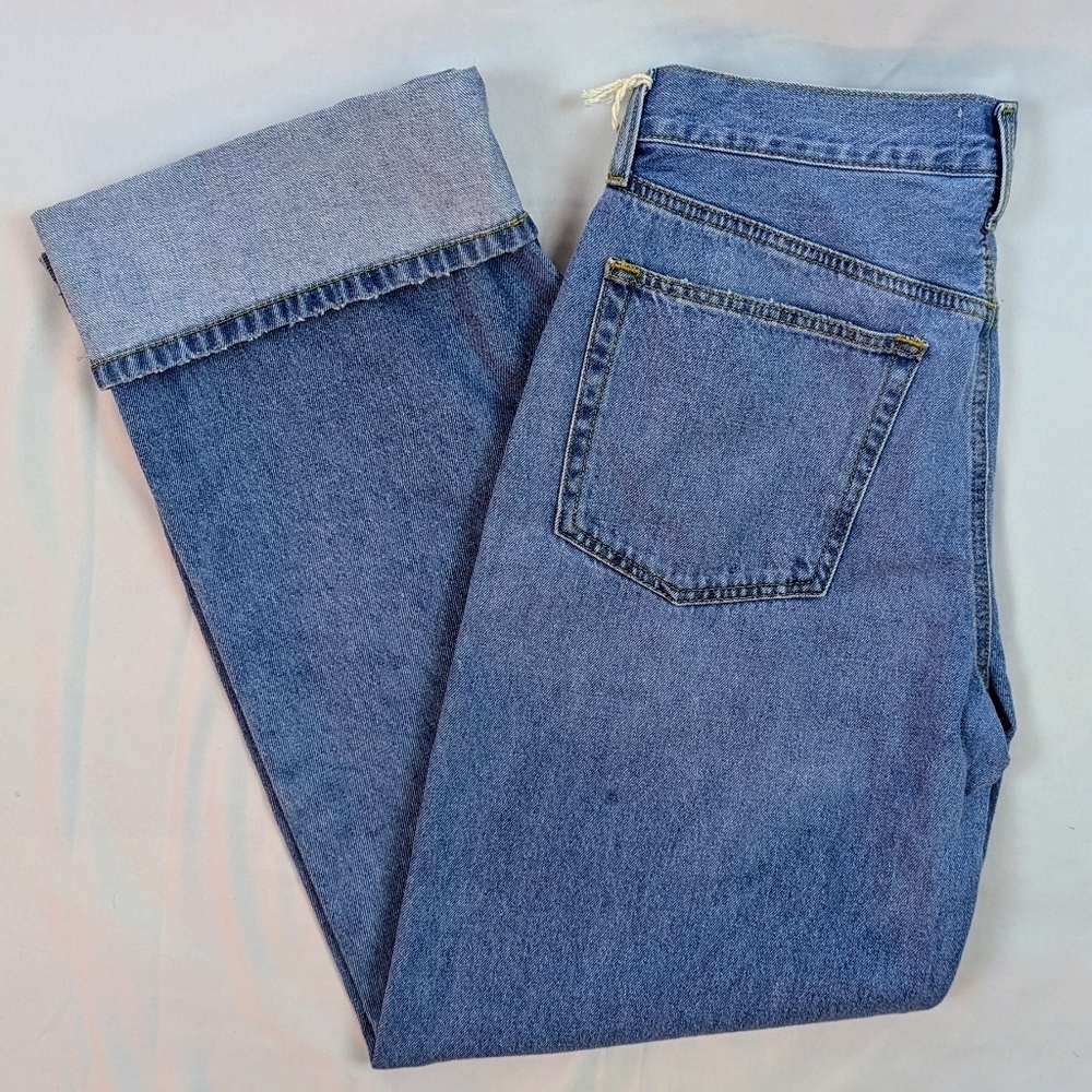 ética Jean Stanton Relax Wide Leg Cuffs Button Fly High Rise Arctic Blue 30 NWT